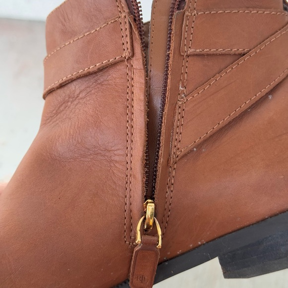 Ralph Lauren Brown Leather Ankle Boots with Gold Accent - Picture 8 of 10